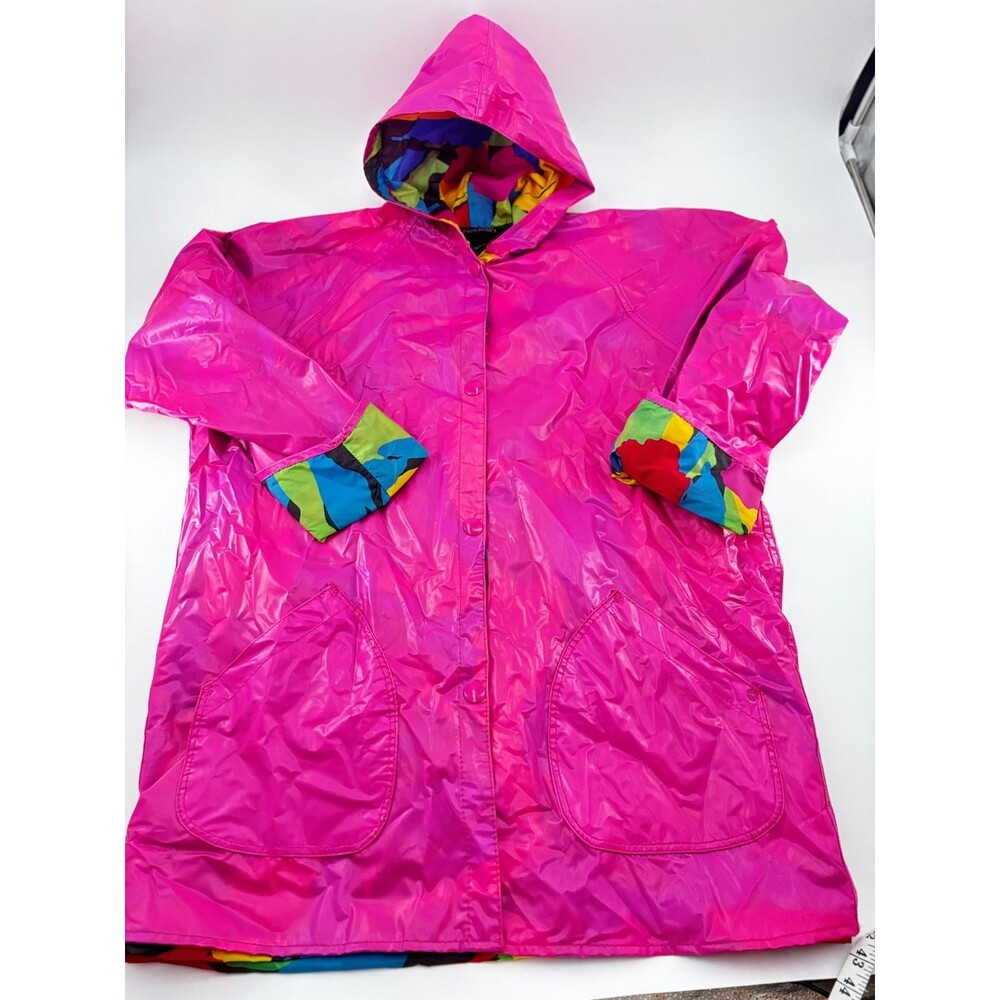 Vtg Shedrain Raincoat Jacket Womens L Pink Floral Lined Hooded Pop Art 90s Retro - Picture 6 of 6